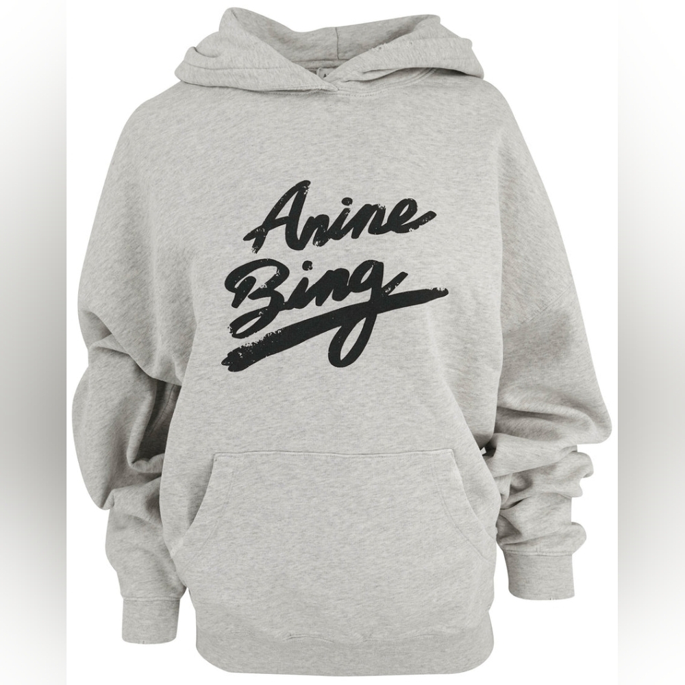 Anine Bing Light Gray Hoodie with Black Logo